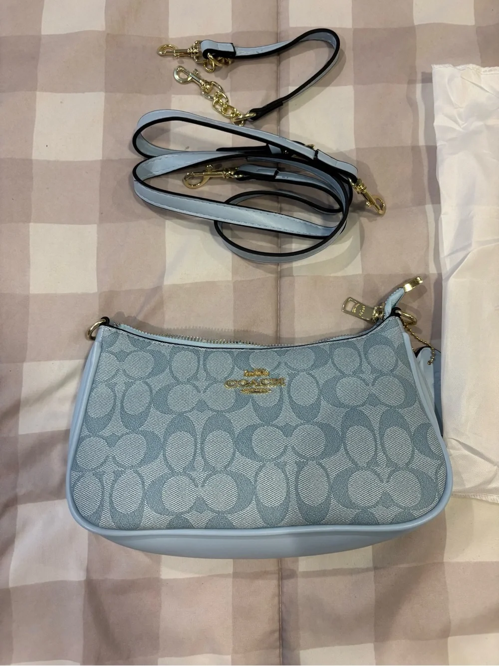 Coach Light Blue Signature Crossbody Bag with Gold Hardware